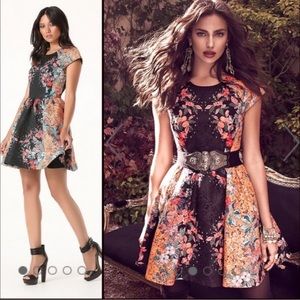 Bebe Dresses | Bebe Print Jacquard Fit & Flare | Color: Black/Orange Sz 2 (NWT)